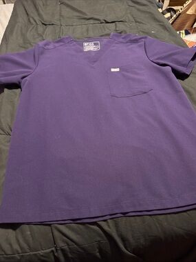 Figs Deep Purple Catrina V-Neck Pocket Tee